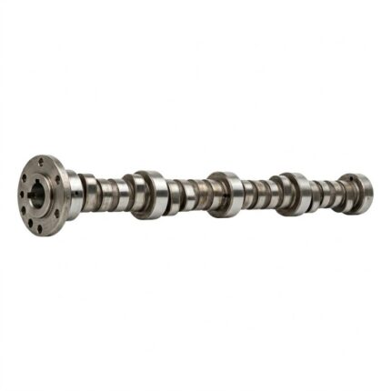 Camshaft engine part showing metal shaft with lobes used in car engine timing system