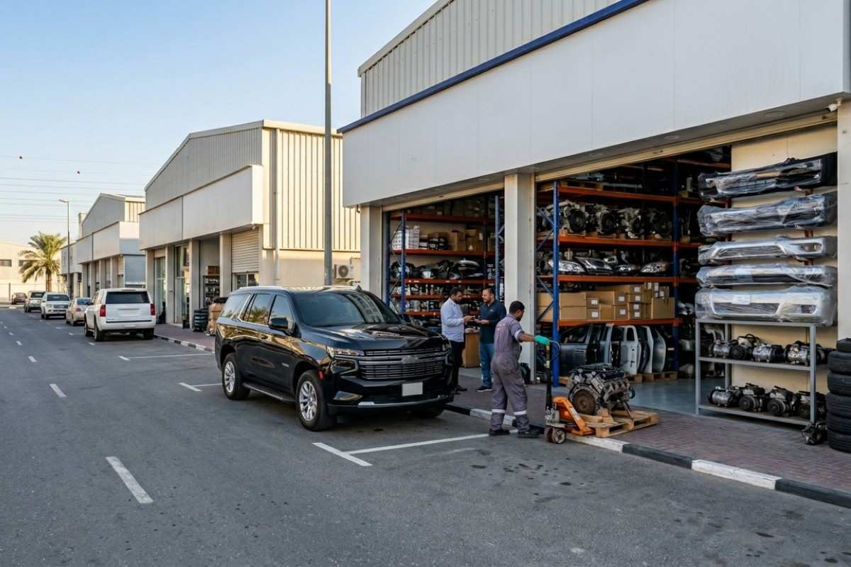 Used Chevrolet engines, bumpers and gearbox spare parts in Sharjah warehouse