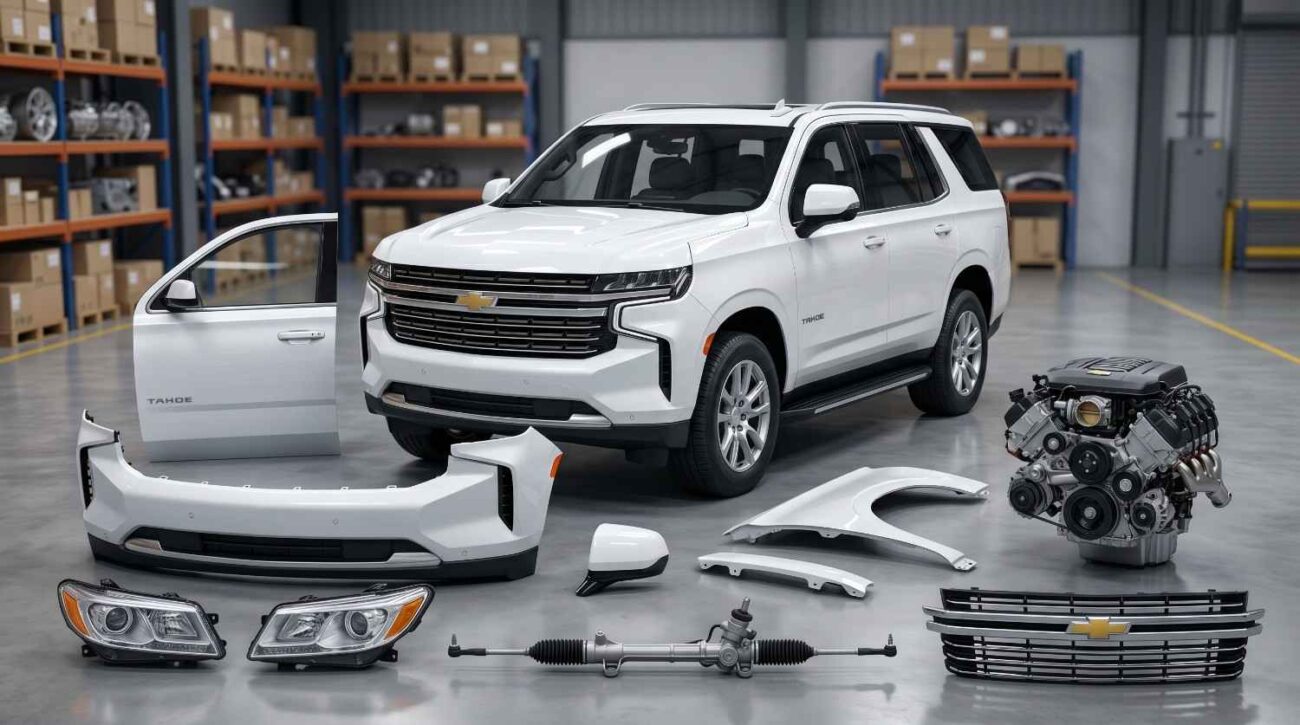 Auto parts warehouse in Dubai with a large stock of used car components