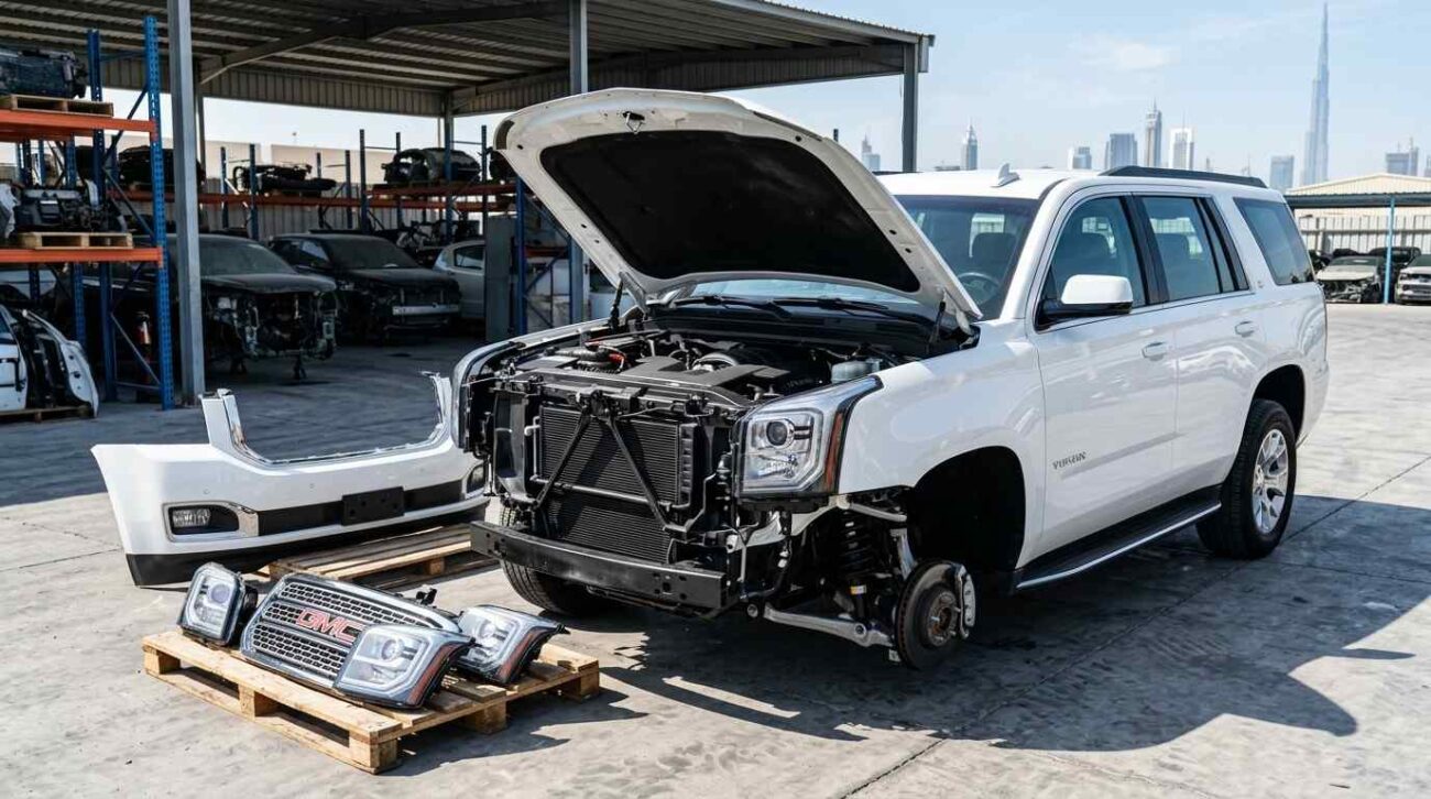 Engine and body used car parts near me in Sharjah for American cars.