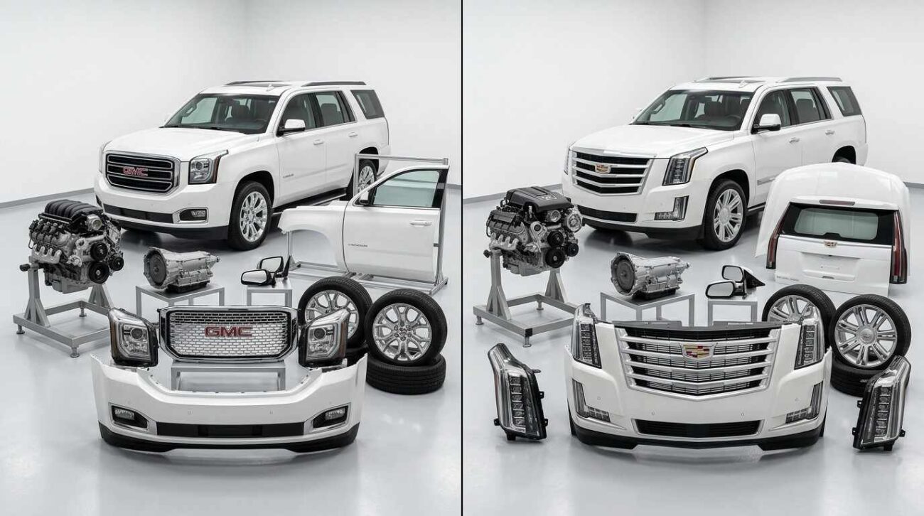 GMC & Cadillac auto parts in Sharjah including genuine engines, transmissions, headlights, bumpers, and suspension components for American vehicles.