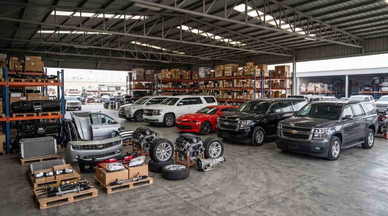 Imported luxury car spare parts Dubai warehouse with premium automotive components