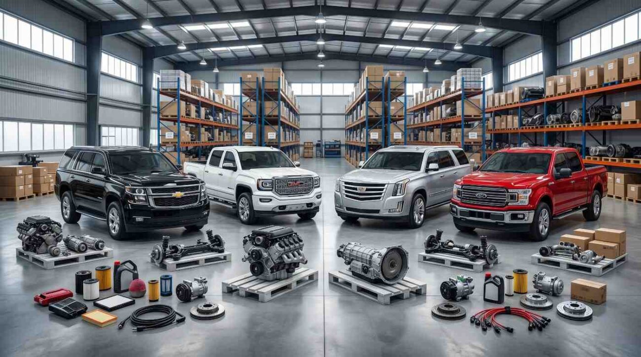 Used American auto spare parts warehouse in Dubai with a wide range of vehicle components