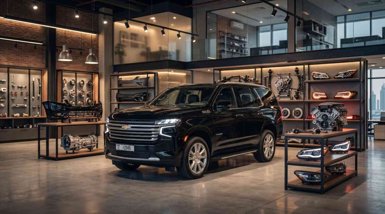 Used car engines and mechanical spare parts displayed in Sharjah spare parts market warehouse
