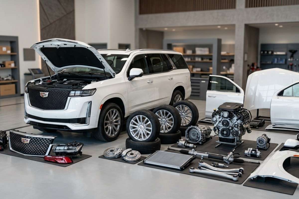 Genuine Cadillac auto spare parts in Abu Dhabi including OEM used engine, transmission, brake, suspension, and body parts for Cadillac vehicles.