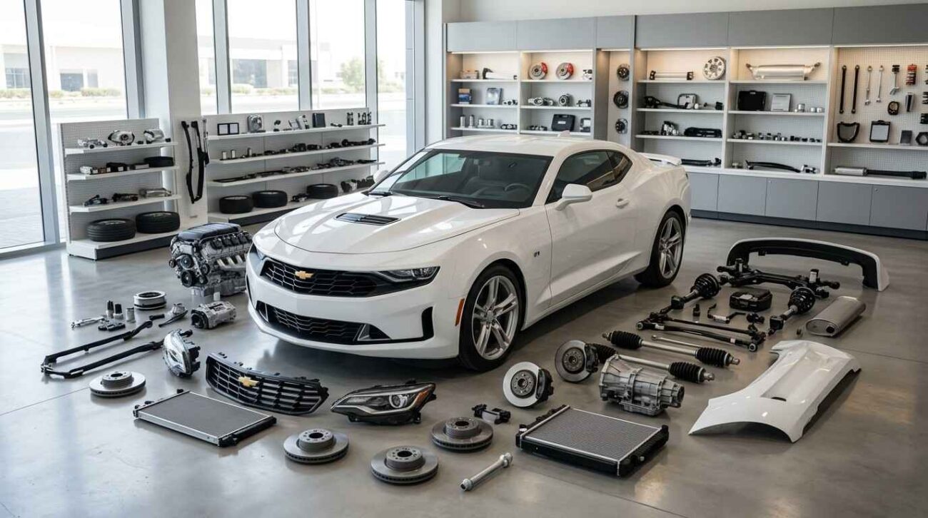 OEM Chevrolet bumper, headlights, suspension, brake discs, and body panels available in Abu Dhabi.