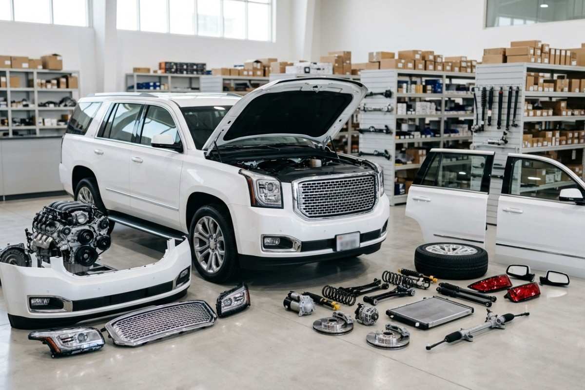 Genuine GMC spare parts in Abu Dhabi including OEM engine, transmission, and body parts for GMC vehicles.