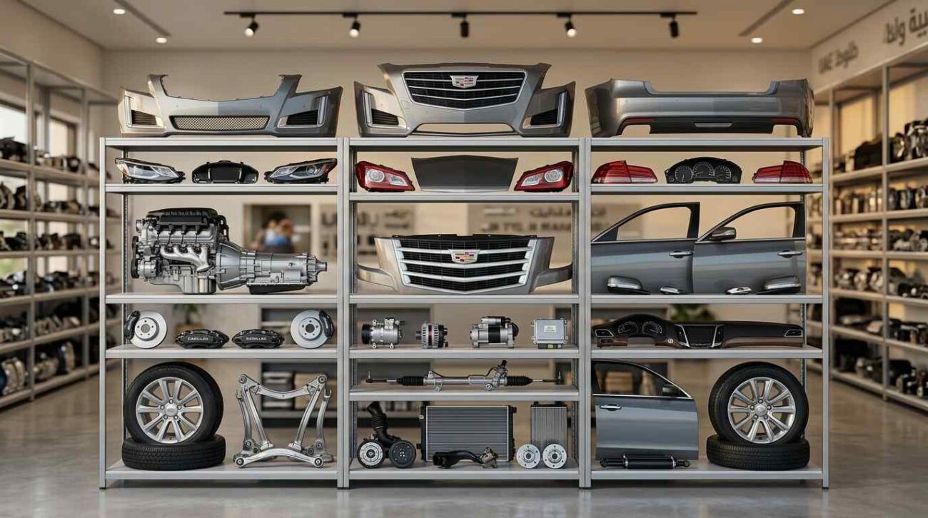 OEM used Cadillac engine and transmission parts in Abu Dhabi including engine assemblies, gearboxes, turbochargers, and cooling components.